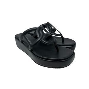 Hermes Gipsy Platform Wedge Sandals Womens 37 US 6.5 Black Nappa Leather NEW